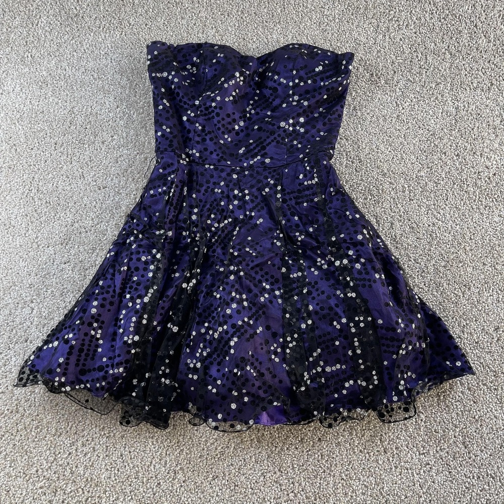 Masquerade Dress Womens 7/8 Purple Strapless Sweetheart Glitter Fit & Flare